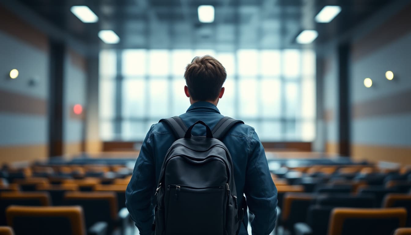 Studentin betritt einen modernen Hörsaal — BAföG beantragen
